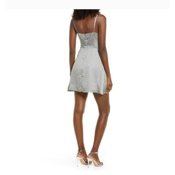 ⭐️Lulu's Gray Silver Polka Dot Spot in My Heart Satin Cowl Neck Mini Dress Sz XL - Picture 2 of 10